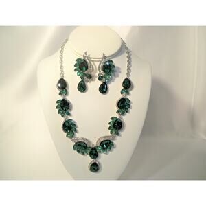 Green rhinestone necklace set, wedding  MOB prom evening ballroom necklace set